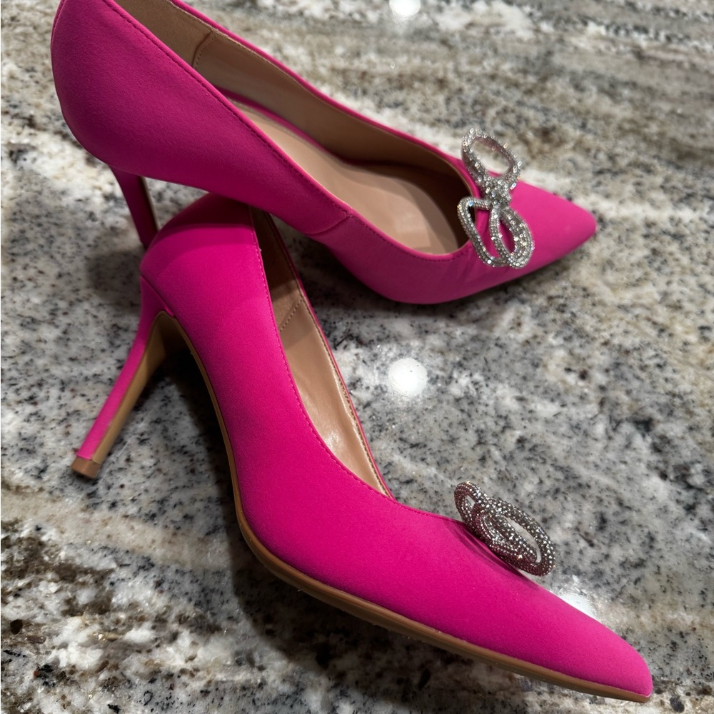 BCBGMaxAzria Fuchsia Heels with Glittering Silver Bow